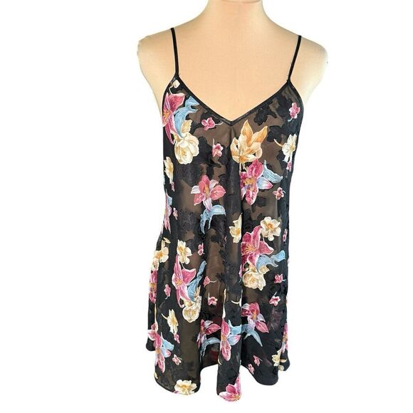 Vintage Womens SZ S Floral Burnout Slip Mini Dress 90s Fairy Grunge Whimsigoth - Picture 1 of 8